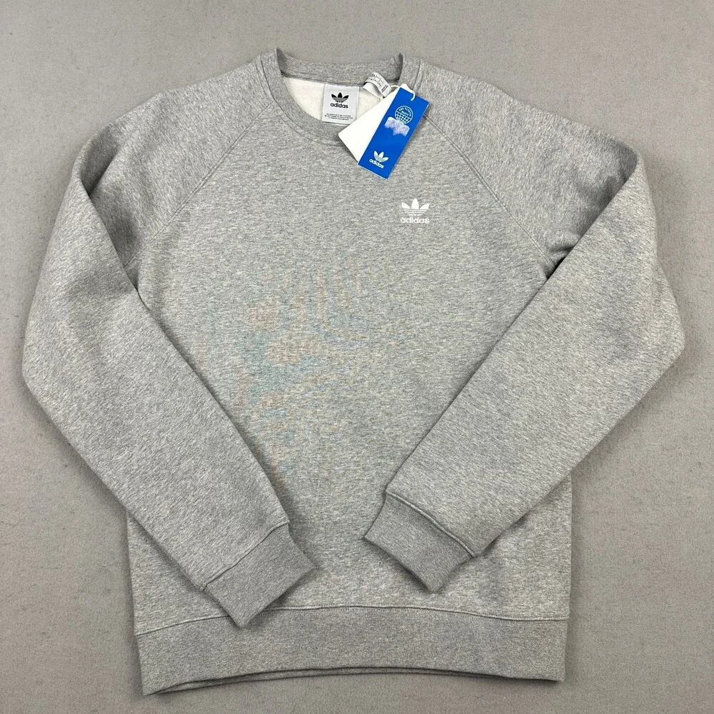 Adidas Sweatshirt Men Small Gray Solid Essential Crewneck Pullover Jumper Logo S
